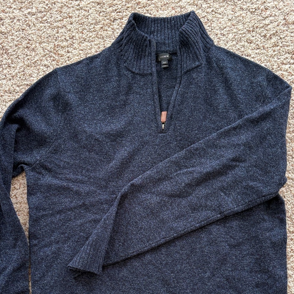 J. Crew Men's Zip-Up Sweater Heather Navy blue